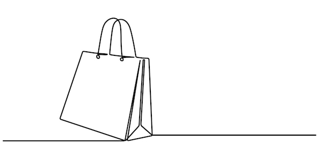 Bolsa de compras en estilo de dibujo artístico de línea continua Paquete de papel boceto lineal negro aislado en pro