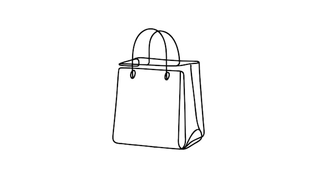 Bolsa de compras en estilo de dibujo artístico de línea continua paquete de papel boceto lineal negro minimalista