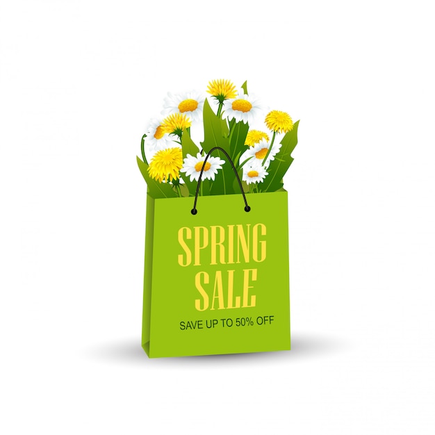 bolsa de compras con flores de primavera