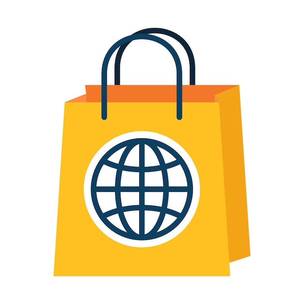 Bolsa de compras con globo en el interior sobre un fondo blanco