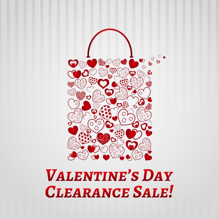 Vector bolsa de compras hecha de corazones sobre fondo de rayas blancas para el día de san valentín