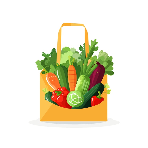 Vector bolsa de compras hecha de verduras simples estilo vector plano sobre fondo blanco