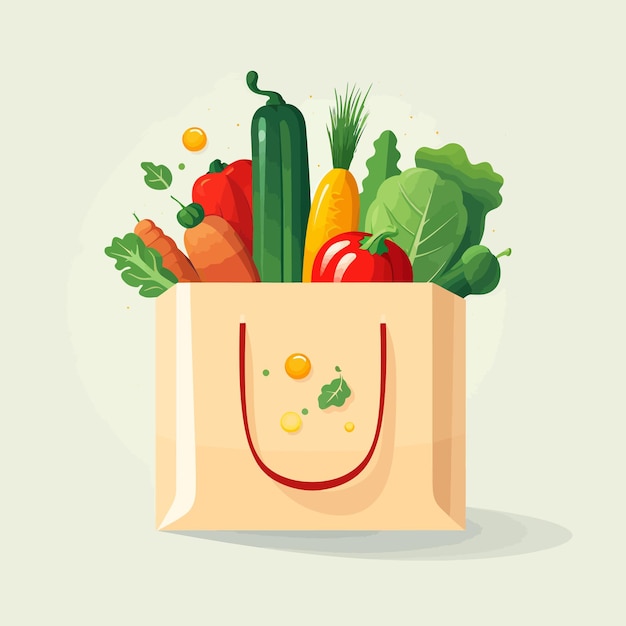 Vector bolsa de compras hecha de verduras simples estilo vector plano sobre fondo blanco