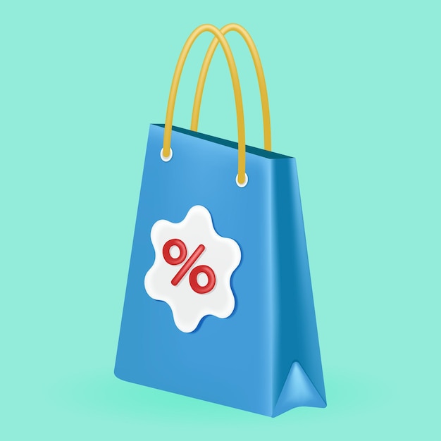 Bolsa de compras con icono de descuento vector 3d adecuado para su diseño y activo comercial