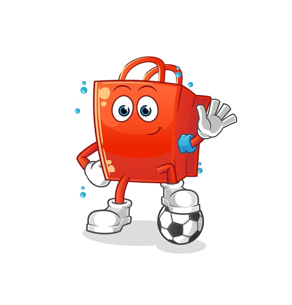 Bolsa de compras jugando ilustración de fútbol. vector de caracteres