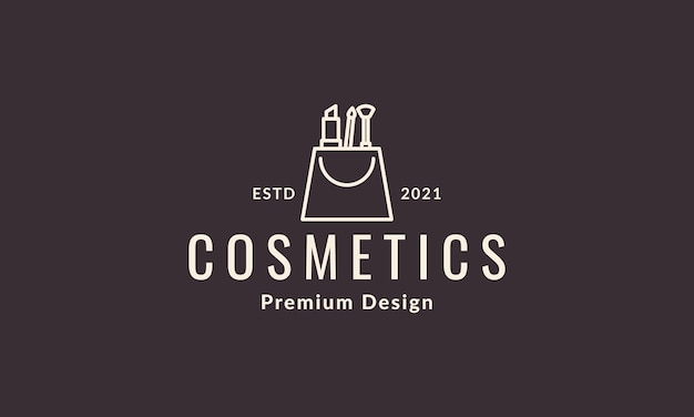 Bolsa de compras de líneas con diseño gráfico de ilustración de icono de vector de símbolo de logotipo de cosméticos