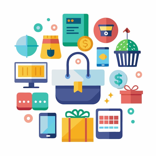 Bolsa de compras llena de regalos Ahorros ofertas de compras en línea descuentos