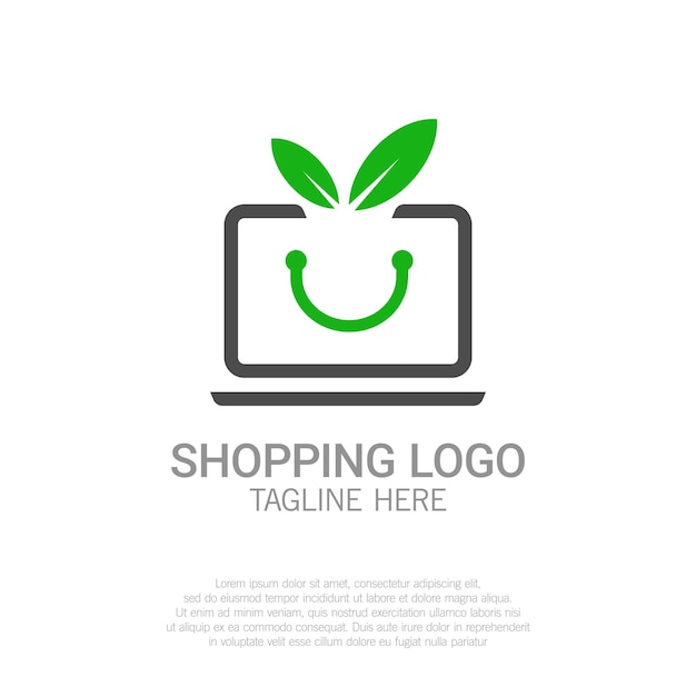 Vector bolsa de compras y un logotipo de portátil adecuado para la plantilla de logotipo de compras verdes