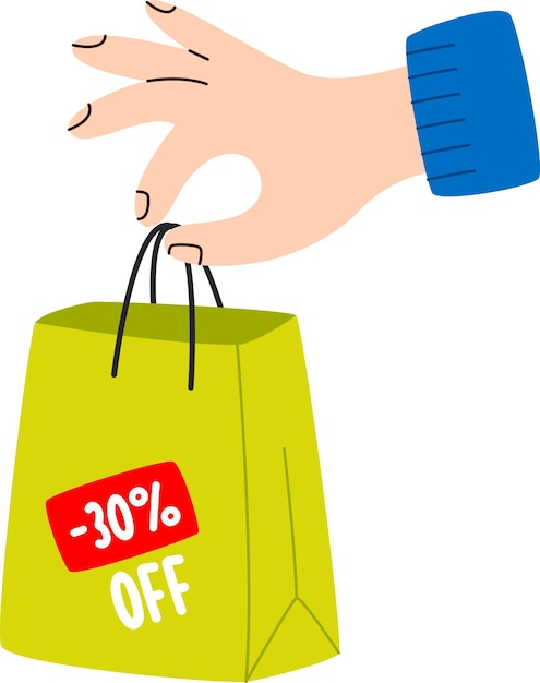 Bolsa de compras de mano con inscripción de descuento