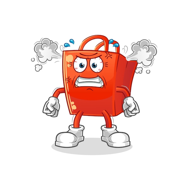 Vector bolsa de compras mascota muy enojada. vector de dibujos animados