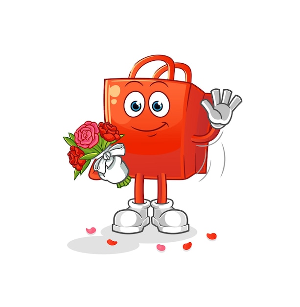 Bolsa de compras con mascota de ramo. vector de dibujos animados