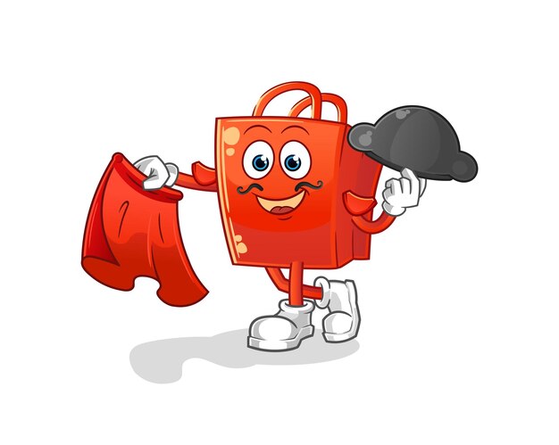 Bolsa de compras matador con ilustración de tela roja. vector de caracteres