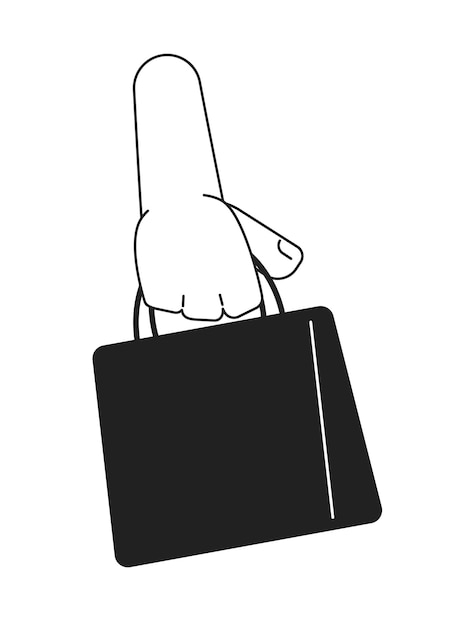 Bolsa de compras monochromática mano vectorial plana iconos de líneas delgadas en blanco y negro editables paquete de ilustraciones de clip art de dibujos animados simples para diseño gráfico web