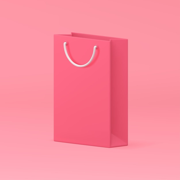 Bolsa de compras de papel rosa 3d con mangos para la compra que lleva una ilustración vectorial realista