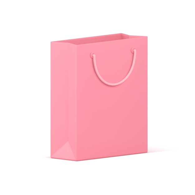 Bolsa de compras de papel rosa tienda venta descuento oferta especial paquete presente icono 3D vector realista