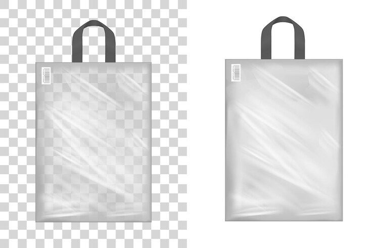 Vector bolsa de compras de plástico negro transparente con asa