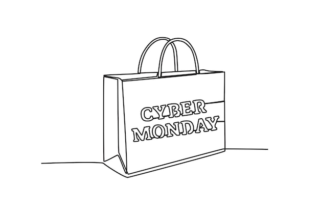 Una bolsa de compras promocional Cyber Monday dibujo en línea