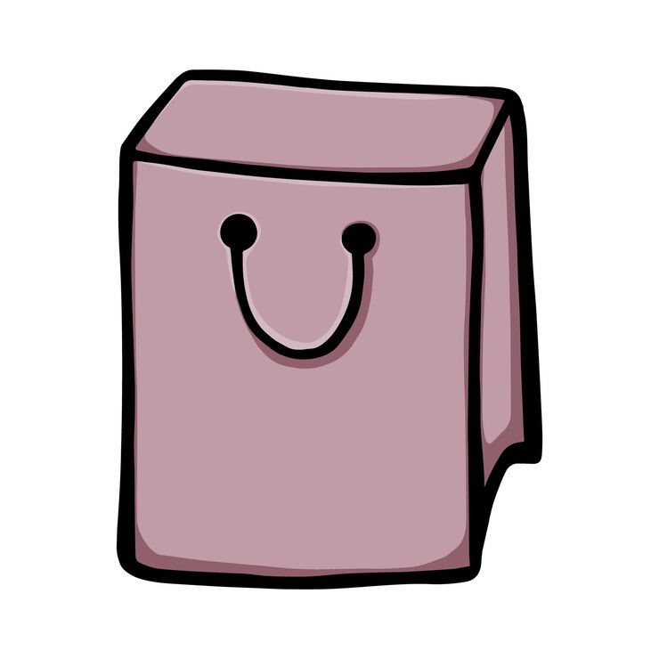 Vector bolsa de compras de regalo con asas doodle dibujos animados lineales