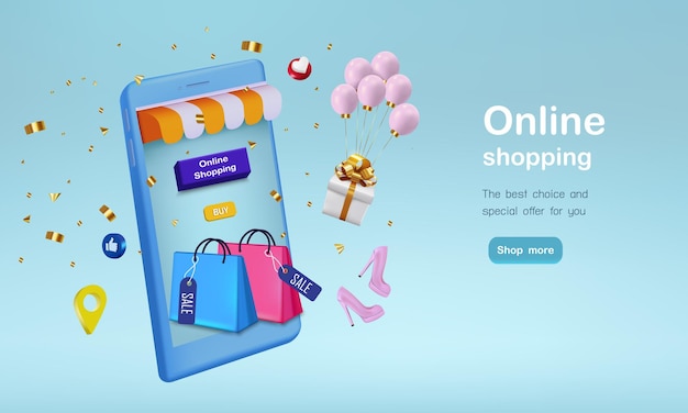 Bolsa de compras con regalo y confeti para compras online.