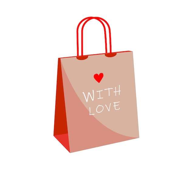 Bolsa de compras rosa con icono de corazón. ilustración plana de bolsa de compras rosa con icono de vector de corazón