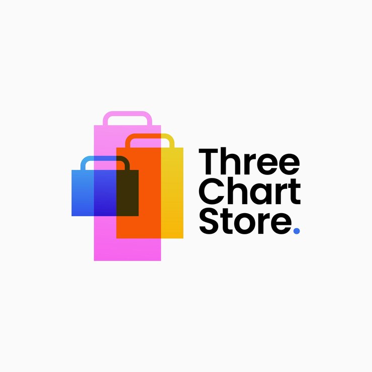Vector bolsa de compras tres gráfico triple logotipo de la tienda ilustración de icono vectorial