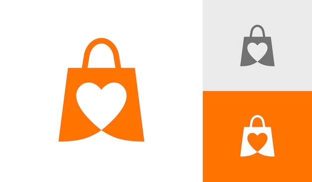 Bolsa de compras con vector de diseño de logotipo de símbolo de corazón