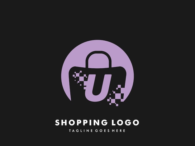 Bolsa de compras vectorial círculo aislado con letra u, icono de compras rápidas, tienda rápida creativa, plantillas de logotipo de compras rápidas creativas.