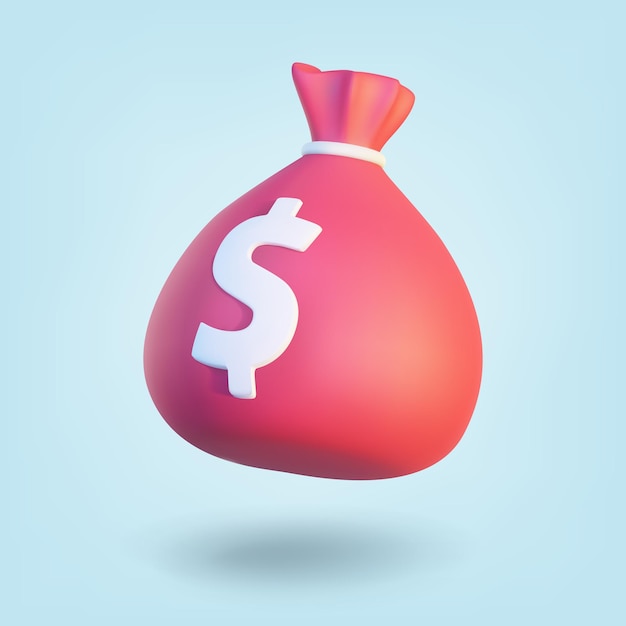 Bolsa de dinero aislada sobre fondo azul 3D Rendering Vector ilustración