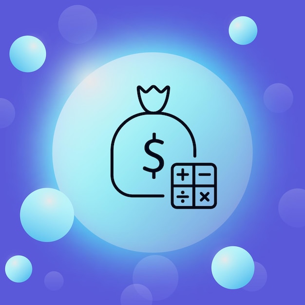 Bolsa de dinero con icono de línea de calculadora control de gestión financiera de gastos e ingresos signo de dólar regular concepto de negocio estilo glassmorphism icono de línea vectorial para negocios y publicidad