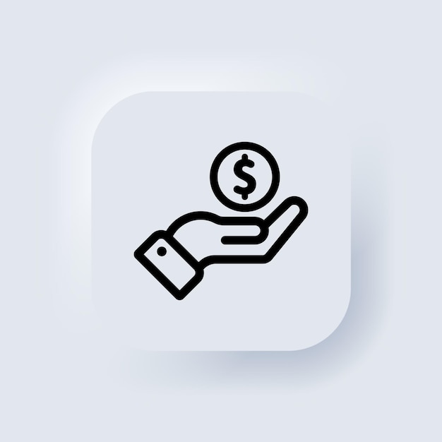 Bolsa de dinero en icono de mano. Crecimiento de los ingresos, concepto de cuentas de ahorro financiero. Botón web de interfaz de usuario blanco Neumorphic UI UX. Neumorfismo. Eps vectoriales 10.