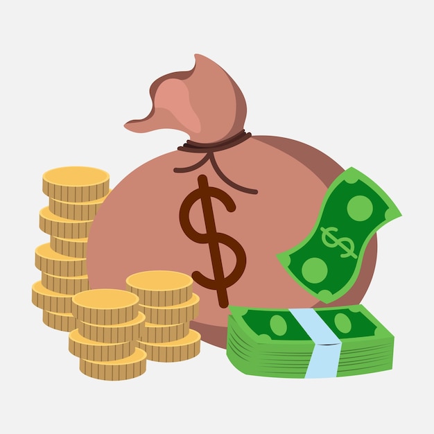 Bolsa de dinero con la ilustración de vector de signo de dólar