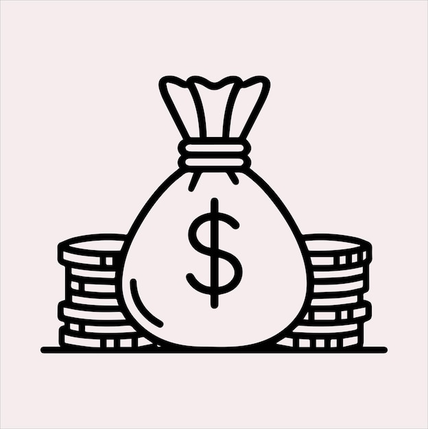 bolsa de dinero una línea icona de ilustración de silueta vectorial sobre un fondo blanco