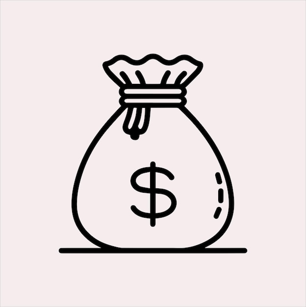 bolsa de dinero una línea icona de ilustración de silueta vectorial sobre un fondo blanco