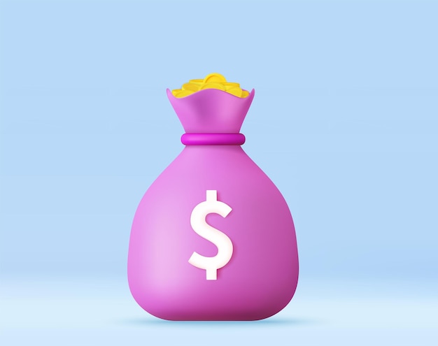 Bolsa de dinero llena 3D con icono de dólar