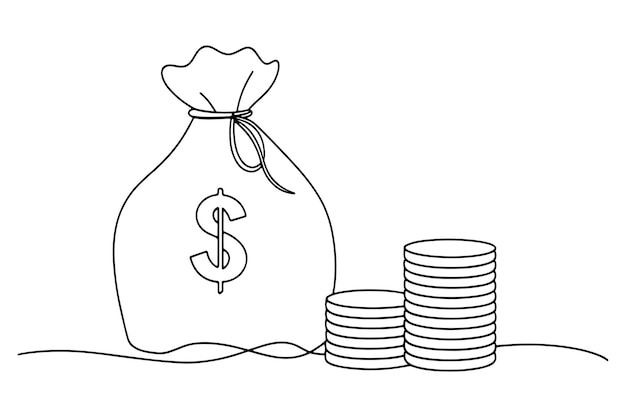 Bolsa de dinero y monedas que representan riqueza y éxito financiero