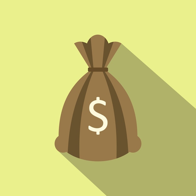 Bolsa de dinero o icono plano saco sobre un fondo amarillo