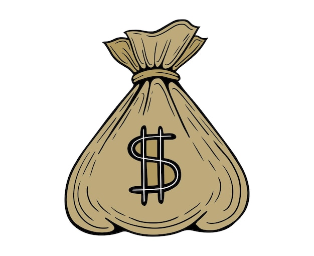 bolsa de dinero con signo de dólar vector dibujado a mano
