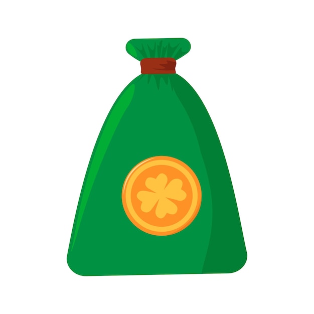 Vector bolsa de duende llena de monedas de oro icono