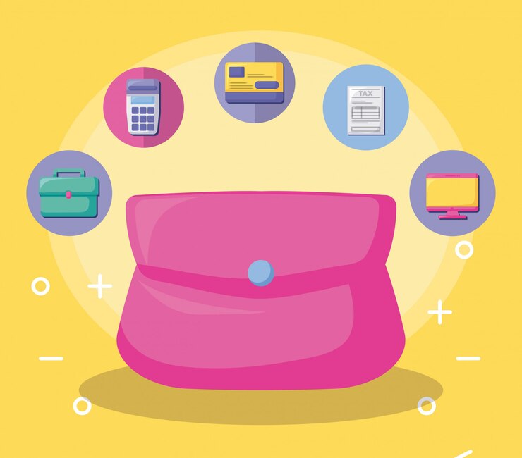 Vector bolsa económica y financiera con conjunto de iconos.