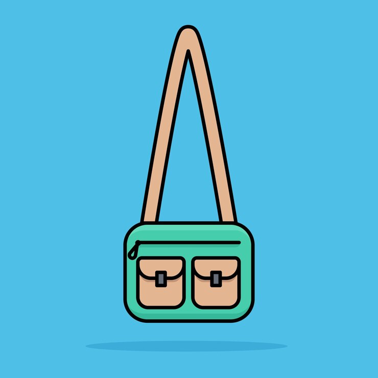 bolsa de eslingas verde con bolsillo en ilustración vectorial de diseño plano