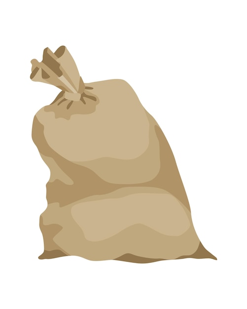 Bolsa de granjero de arpillera para harina de arroz o sal Producción agrícola en balas textiles marrones cerradas con producto dentro Icono de vector de dibujos animados aislado en fondo blanco