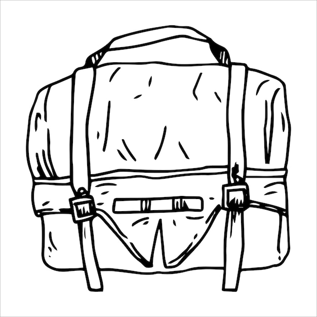 bolsa para hacer senderismo dibujo de línea simple en estilo doodle