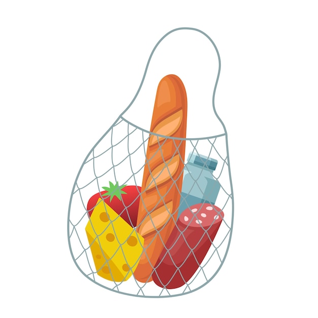 Vector bolsa de malla con alimentos vector clipart