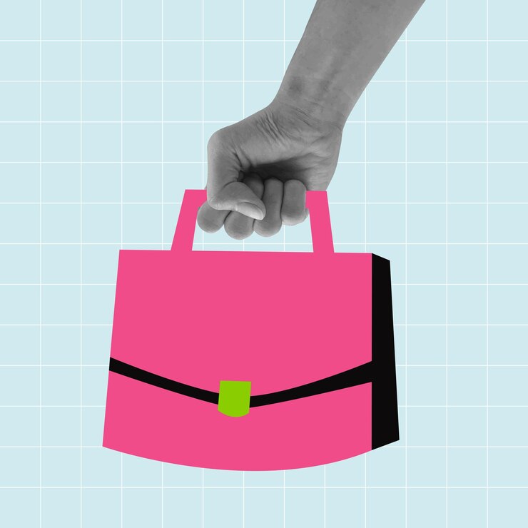 Vector bolsa de mano rosa pop art ilustración vectorial empleado y hombre de negocios maletín
