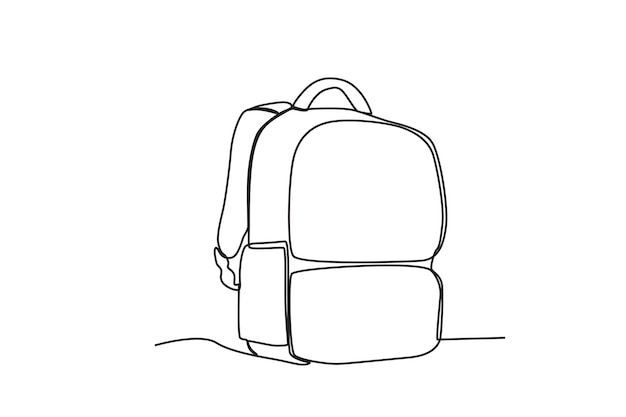 Vector una bolsa con muchos bolsillos para la escuela mochila escolar dibujo oneline