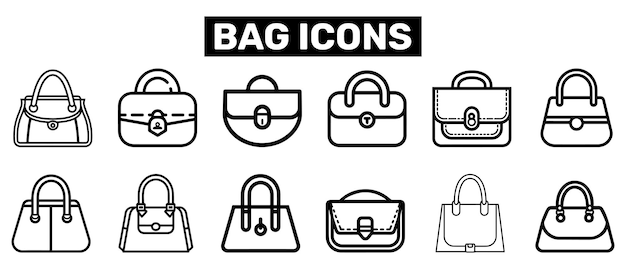 Bolsa de mujeres con línea elegante icono vectorial diseño de mano negra