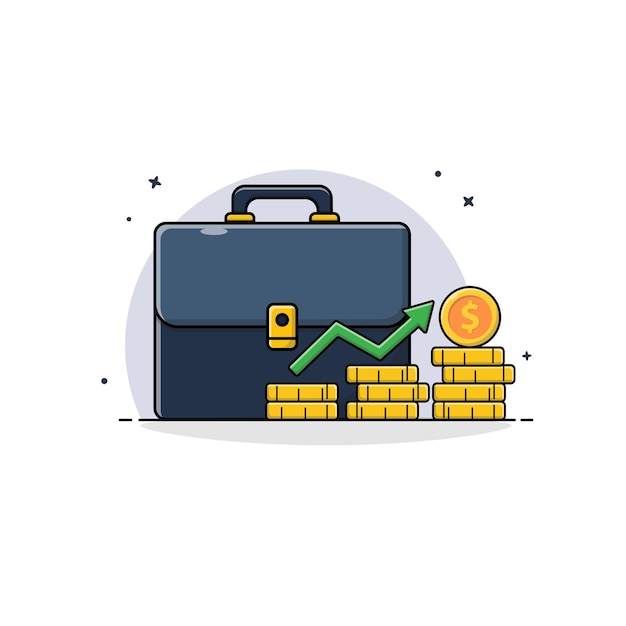 Bolsa de oficina con pilas de monedas de oro Ilustración vectorial Diseño conceptual de crecimiento empresarial