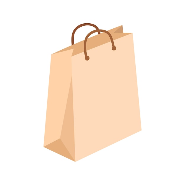 Bolsa de papel artesanal en estilo vectorial plano Compras de ilustración vectorial dibujada a mano