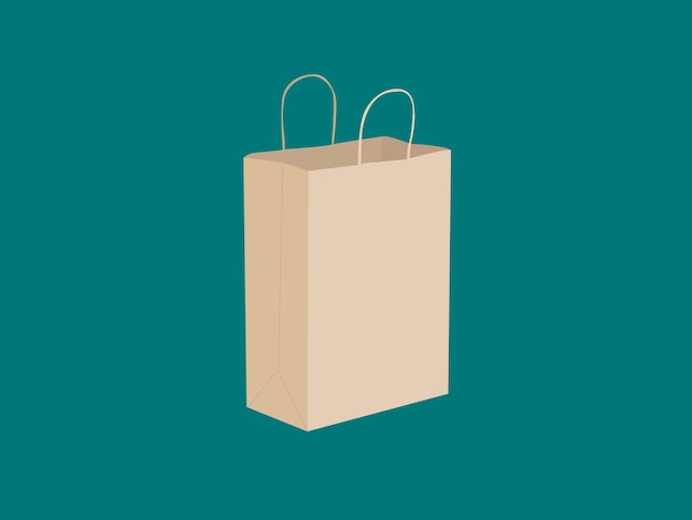 Vector una bolsa de papel con asas está sobre un fondo verde azulado.