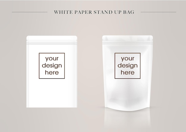 bolsa de papel blanco realista con cremallera en la parte superior